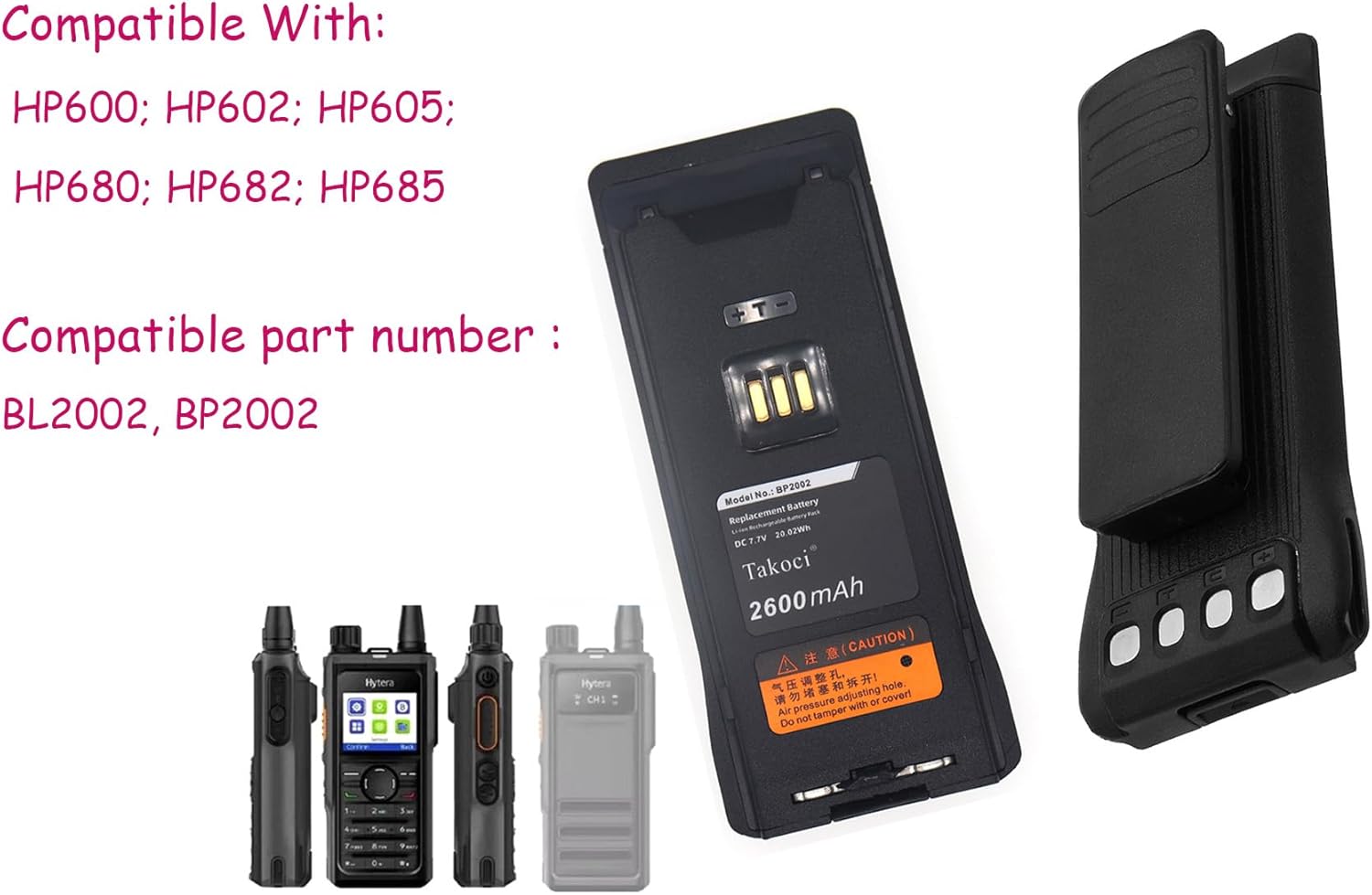 5PCS BL2002 BP2002 Replacement Battery Compatible with HP680 HP600 HP605 HP685 HP602 HP682 Two-Way Radio Li-ion Battery 7.4V 2600mAh