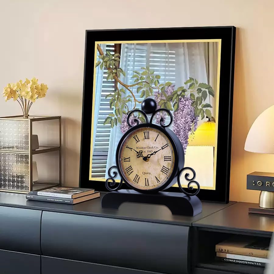 Reloj de dormitorio sin tictac romano retro negro para dormir sin ruidos 8