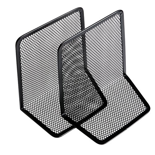 MEIYIN 1 Pair Metal Mesh Desk Organizer Desktop Office Home Bookends Book Holder Black