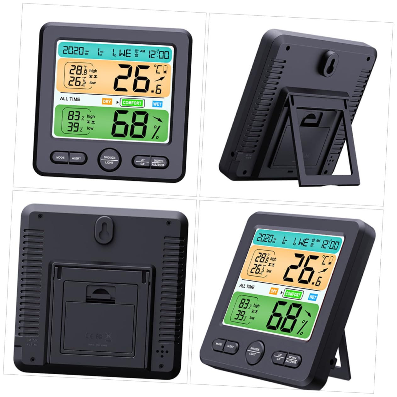 Igrometro da Interno con Orologio Grande Display Monitor Temperatura e Umidità Affidabile Design Compatto in Abs per Ambienti Abitativi Studio e Cameretta