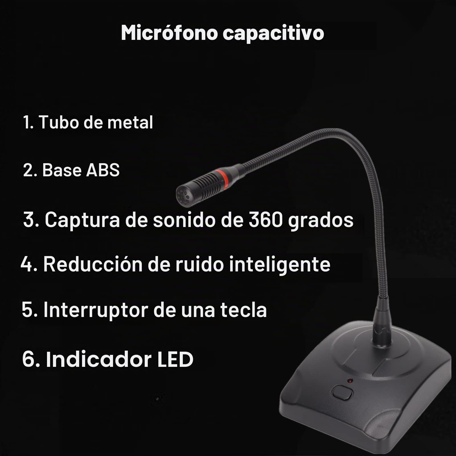 Micrófono de Sobremesa con Cable, Micrófono de Condensador Omnidireccional, Cuello de Cisne Ajustable 360, con Cable XLR a 6,35 Mm, para Conferencias/Grabaciones de Voz en la Web/Retransmisiones