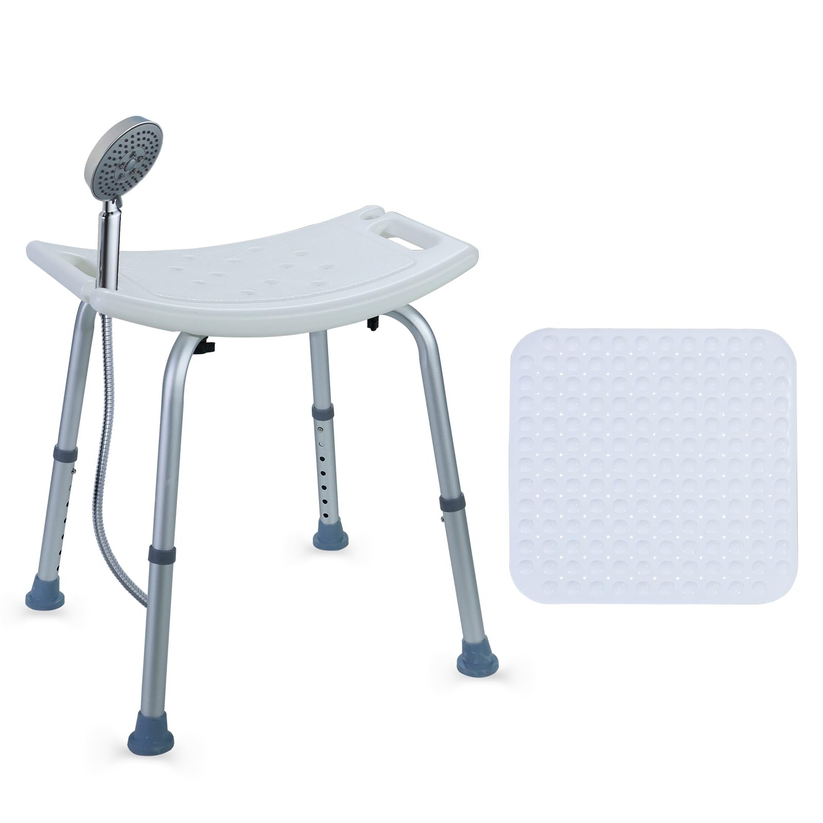CCLIFE Taboret prysznicowy dla seniorów z antypoślizgową matą, 120 kg, regulacja wysokości, aluminiowe krzesło prysznicowe, antypoślizgowe 40-54 cm