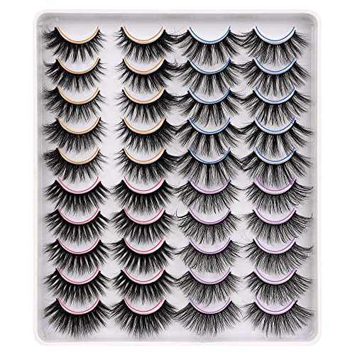 Pleell 20 Pairs False Eyelashes 4 Variety Styles Pack Fluffy 15-20MM Long Natural Fake Lashes 3D Mink Faux Dramatic Volume Lashes