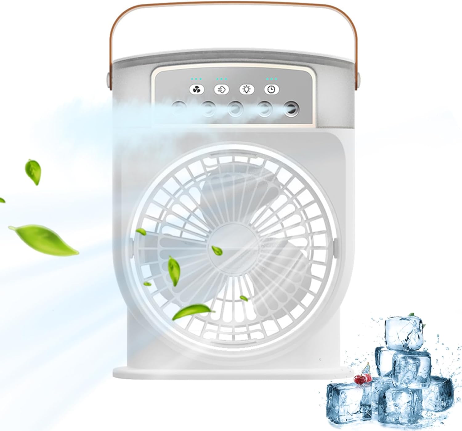 Camping Fan, Portable Air Cooler Evaporative Fan with 3 Wind Speed Mini AC Unit Desk Fan with Mist USB Rechargeable Humidifier Cooling Fan with 600ML Water Tank, White