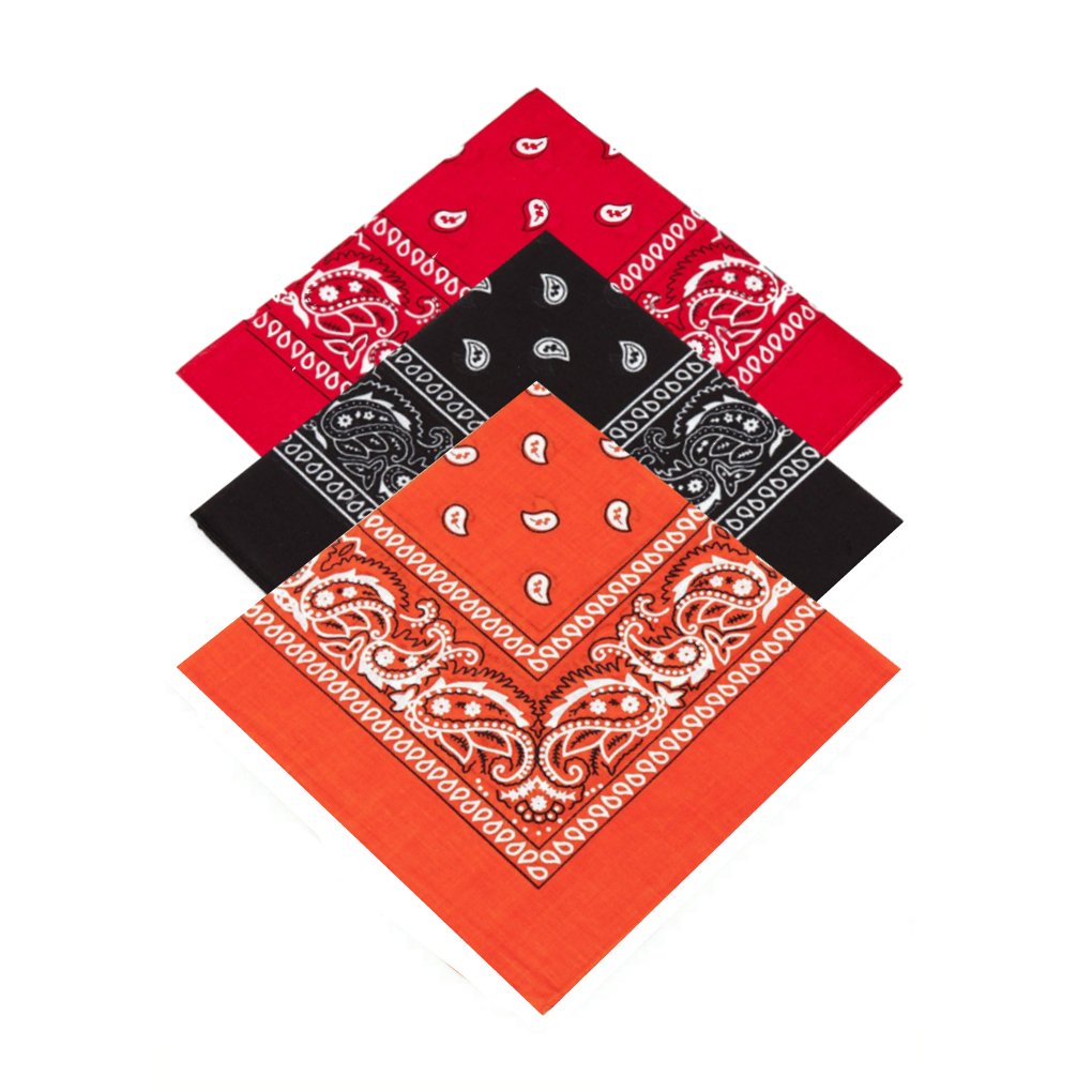 Buckingham Boutique Unisex Red,Black,Orange Set Of 3 X Handkerchiefs With Paisley Design For Men Women Children Hankie Neckerchief/Bandanna/Bandana Head/Neck Scarf/Headtie/Head Tie 100% Cotton (Red,Black,Orange)