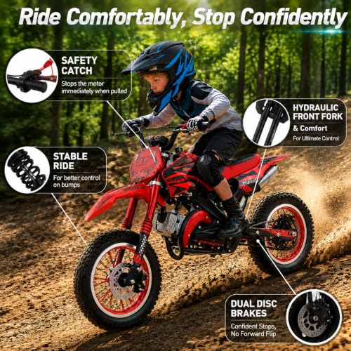 Image of 50cc Dirt Bike, 2 Stroke Gas Mini Bike for Kids 8-15,Red,2026 Upgraded