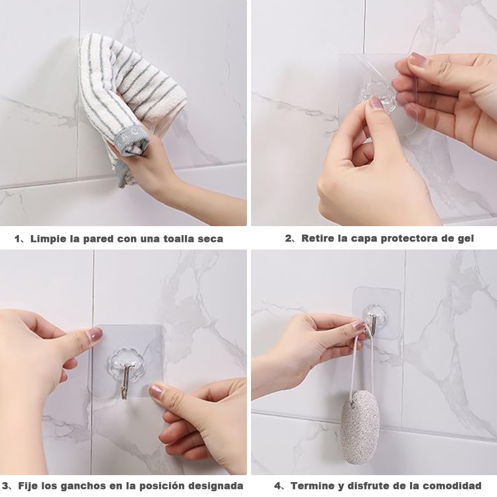 Ganchos Adhesivos Resistentes, Pack De 4, Soportan Hasta 6 Kg, Para Paredes Lisas