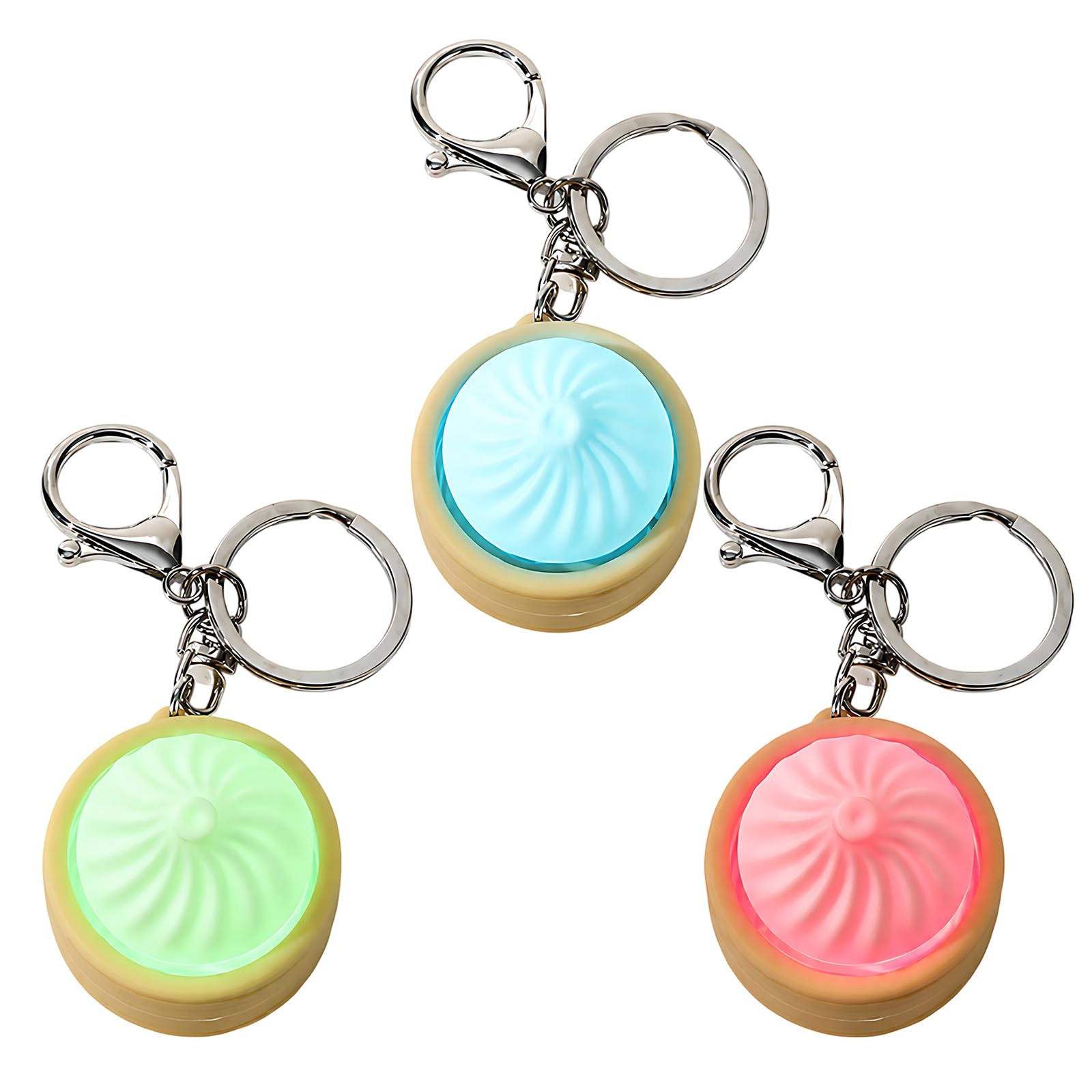 3PCS Glow Mini Dumplings Keychain Set in Red Green Blue, Dumpling Squeeze Set for Desk Decor, Mini Dumpling Squeeze Light-Up