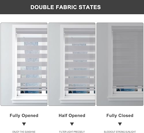 Miniatura 3 de Changshade Persianas para ventanas sin cordón, con diseño de cebra, enrollables para puertas corredizas de vidrio, filtro de luz, tela de doble capa