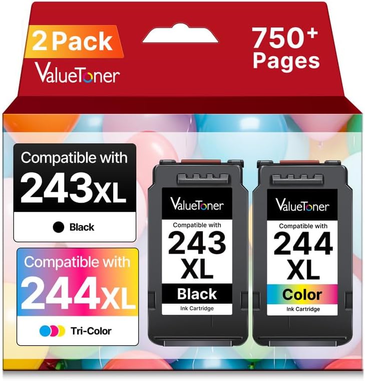 PG243XL CL244XL Ink Compatible Replacement for Canon 243 and 244 Ink Cartridges for Canon Ink 245 and 246 Work with Pixma MX490 MG2522 MX492 MG2520 TR4520 TR4522 TS202 TS3122 TS 3322(1Black, 1Color)