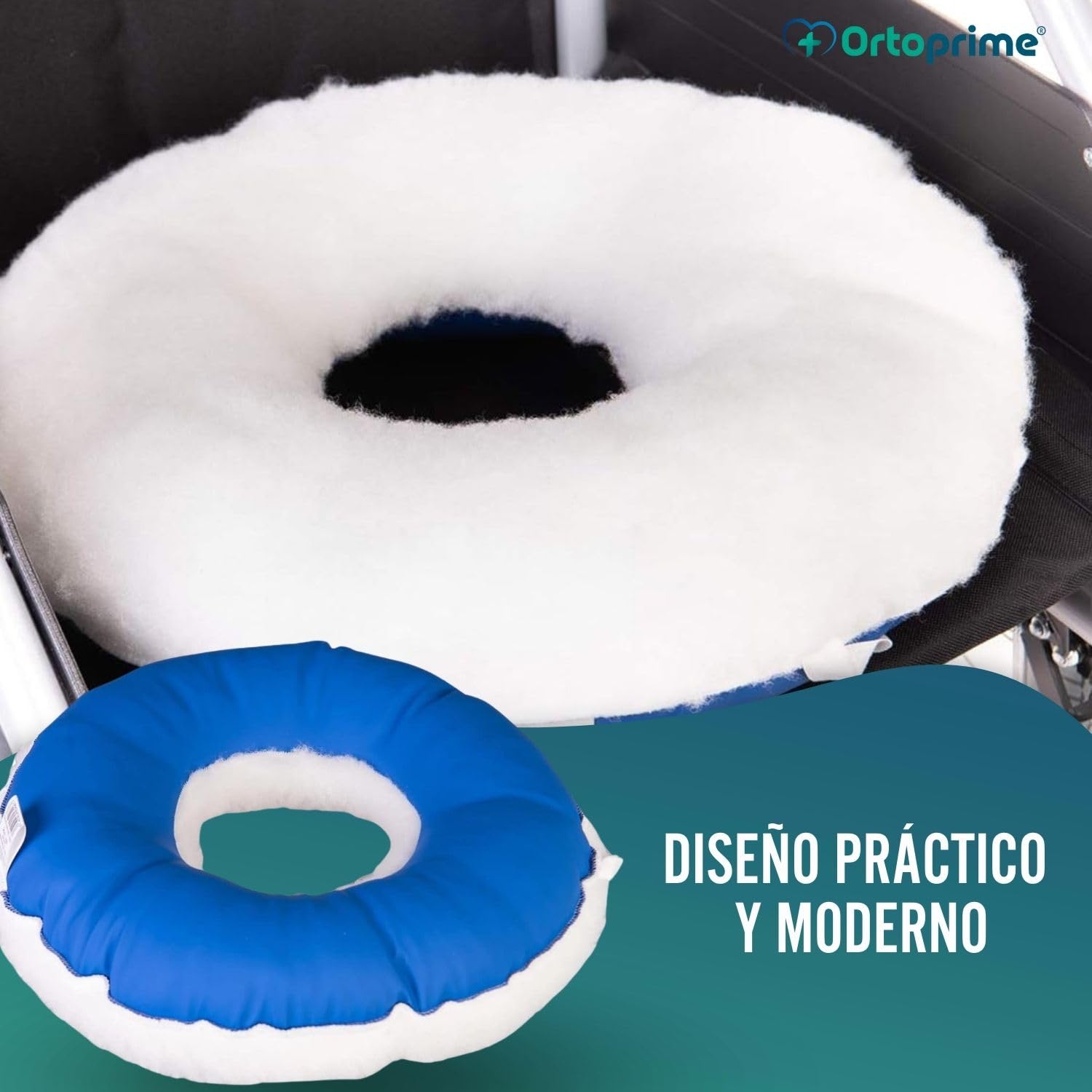 OrtoPrime Cojín Antiescaras para Coxis - Prevención y Tratamiento de Ulceras por Presión - Asiento Ortopédico para Sillas de Ruedas, Oficina, Coche y hogar - Cojín Postural Redondo con Agujero