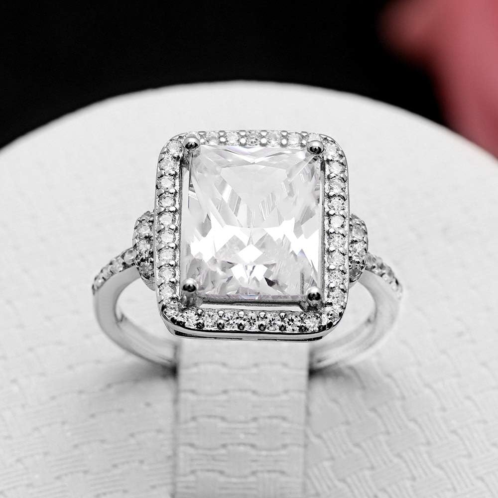 Ginger Lyne Collection Halo Engagement Ring for Women | Radiant Cut Cubic Zirconia Sterling Silver Promise Bridal Ring for Her | Gift for Wife or Girlfriend