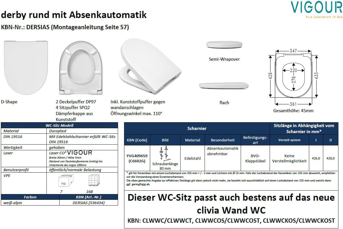 Vigour | WC-Sitz derby rund | mit Absenkautomatik | Edelstahlscharniere | Art.-Nr. DERSIAS
