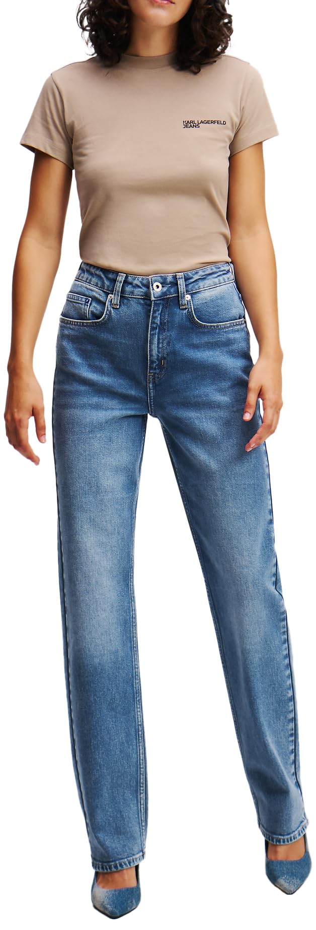 Karl Lagerfeld Jeans, Damskie, High Rise Straight Denim, Prosta Nogawka, Niebieski, 3032