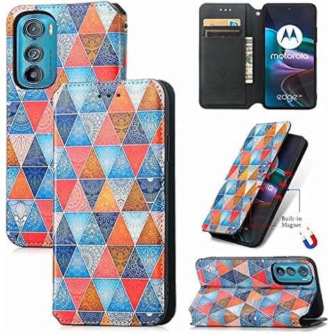 Motorola Edge 30 Wallet Flip Case ,Motorola Edge 30 Girls Case,Motorola Edge 30 PU Leather Case Stand/Magnetic/Card Solt/Pouches Phone Holster Rhombus Vintage Mandala Cover Design Case for Girls Cover