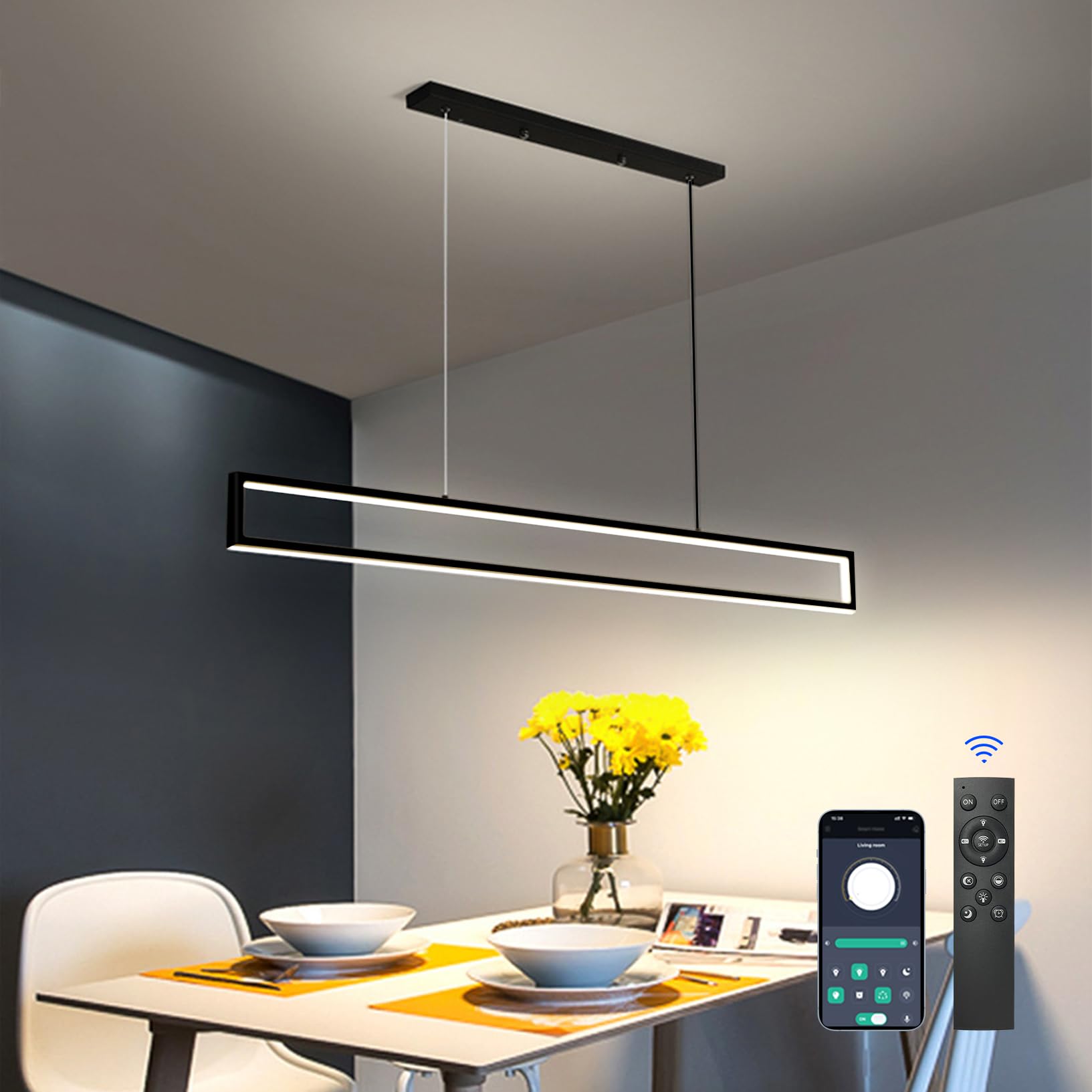 LED Lampara Techo Colgante 100cm, Moderna Lámpara Colgante Techo 42W Regulable 3000K-6500K Lamparas de Techo Salon Con Control Remoto y APP 5%-100% Brillo Ajustable