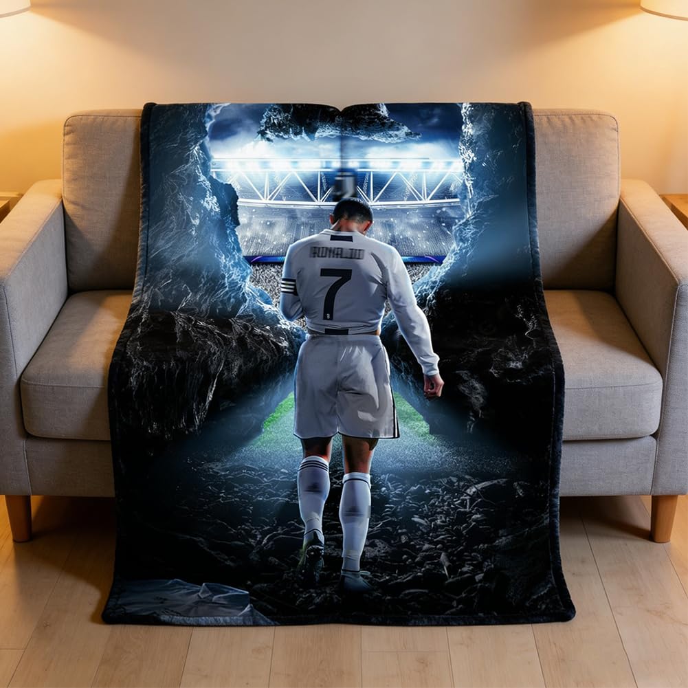 Mantas de Estrella de Fútbol,Mantas de Siesta de Franela CR-7,Manta Estampadas de Estrella de Fútbol,Adecuadas para Aficionados de Chicos CR-7,Manta para el Hogar de Camping (130 × 100 cm)