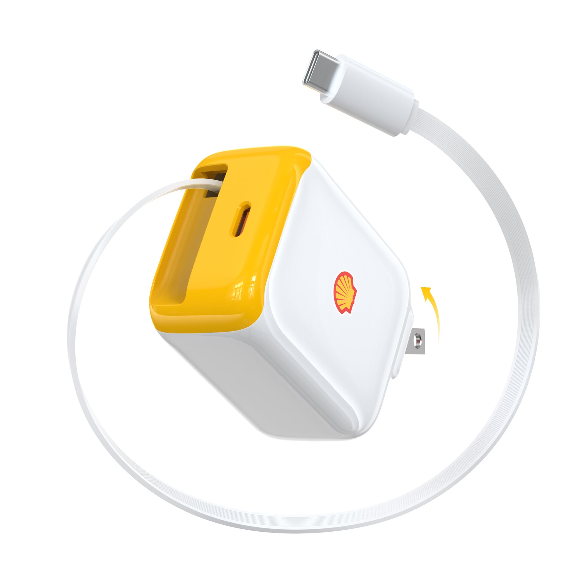 Shell 巻き取り式 充電器 30W type-c 急速充電器【70㎝ケーブル内蔵/PSE技術基準適合/GaN III技術/折りたたみ式プラグ】PD3.0/QC4.0/PPS規格対応 iPhone17/16/15/iPad/Android対応 出張/自宅/海外旅行