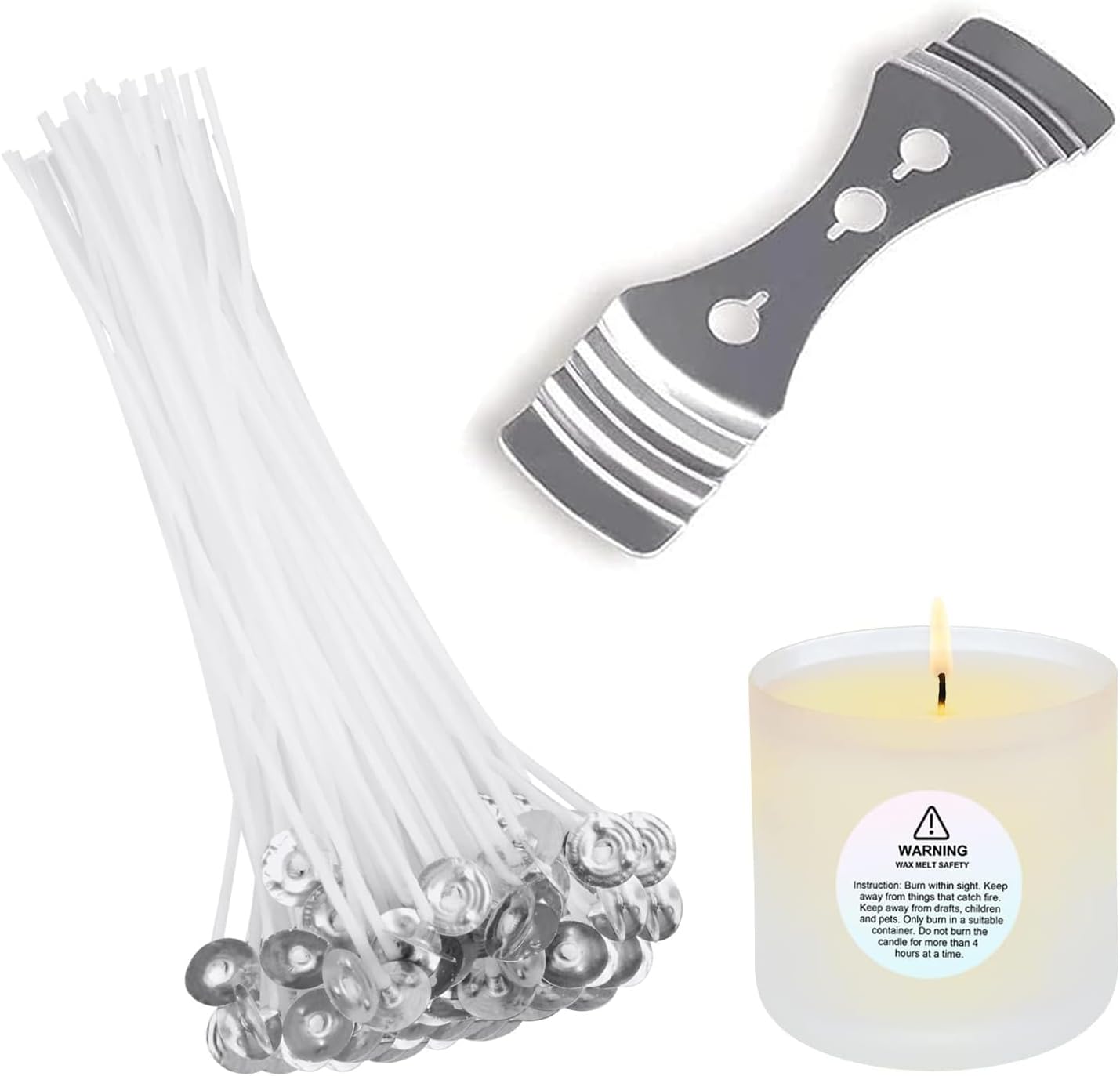 Roontin 20 PCS PreWaxed Candle Wicks with Metal Tabs Long Candle Wicks for Making Candles