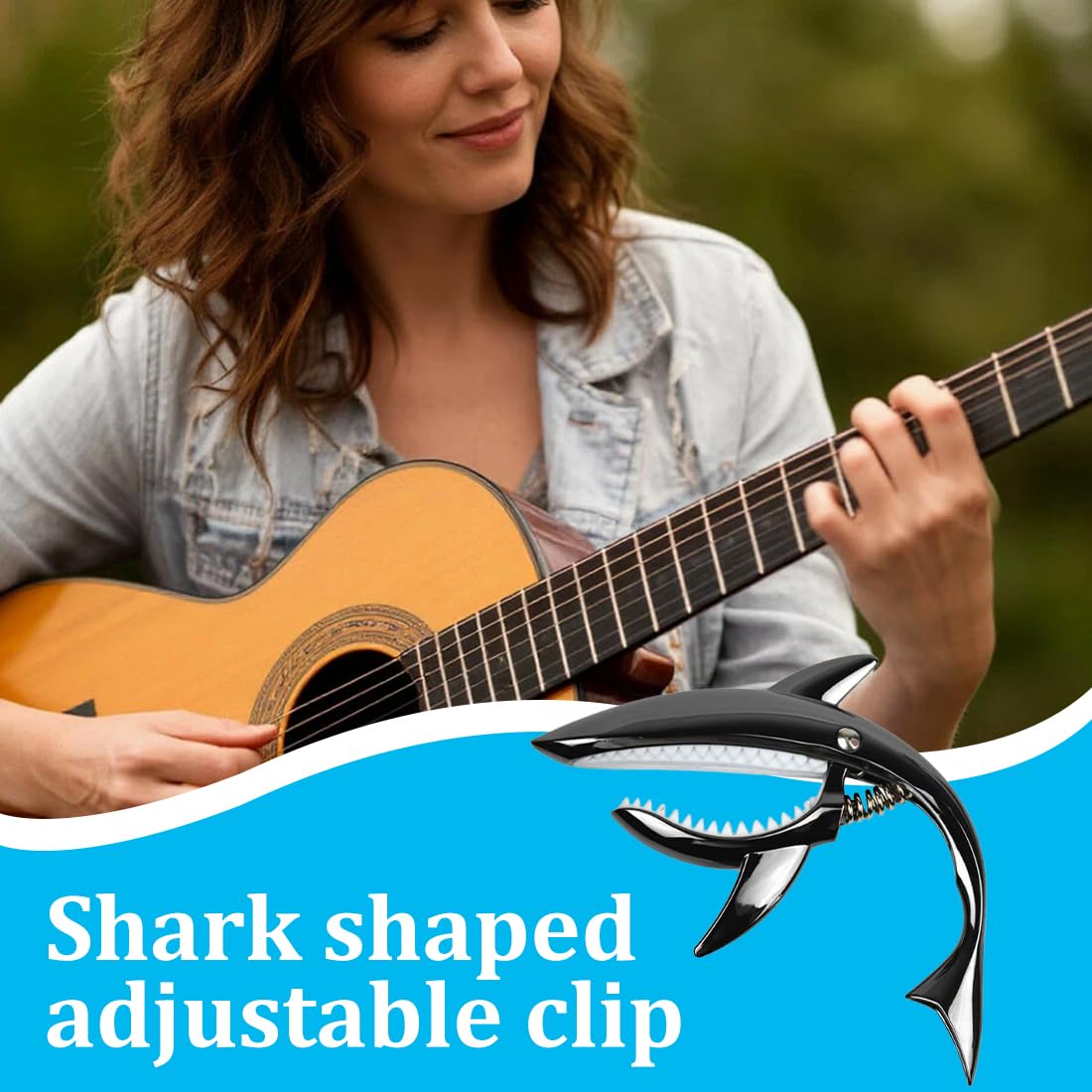 Capo Requin Pour Guitare, Capodastre de guitare en alliage de zinc Capodastre Shark, Capodastre Portable Et Léger, Pince En Métal Légère Et Agréable Au Toucher, Pour Electrique Folk Classique Ukulele