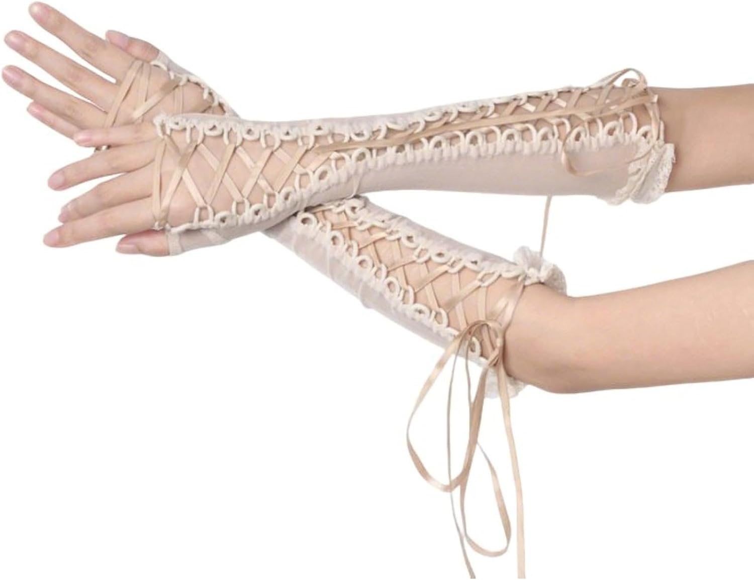 1 Pair Women Gothic Lace Up Fingerless Gloves French Style Vintage Arm Warmer Y2K Sleeves for Party Cosplay