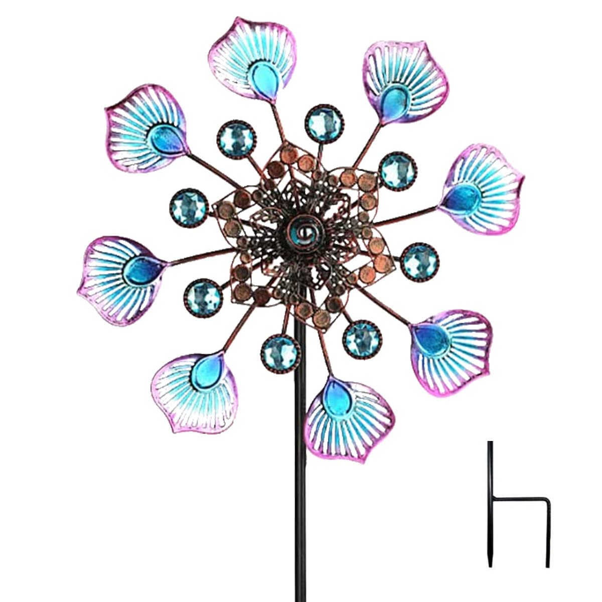 Yjqxmyu Blue Stainless Steel Peacock Tail Wind Spinner, Outdoor Metal Wind Mill With Stable Stake Weather Resistant Pinwheel For Garden Yard Patio Lawn Ornament Windmills(Blue)