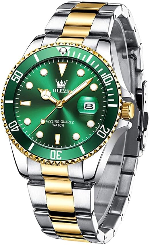 gold watch green face