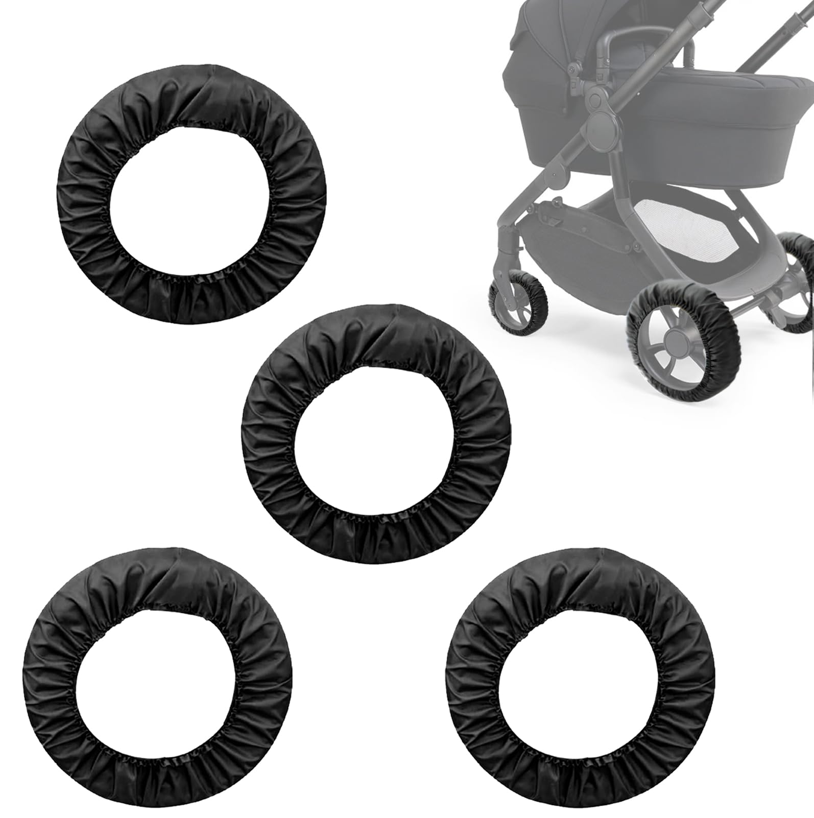 Baby Pram Wheel Covers, Buggy Wheel Cover Set, Stroller Wheel Covers for Indoor Storage and Daily Use, 4-Piece Waterproof Wheel Covers in Black, Two Sizes for 18-20cm and 25-36cm Diameter Wh
