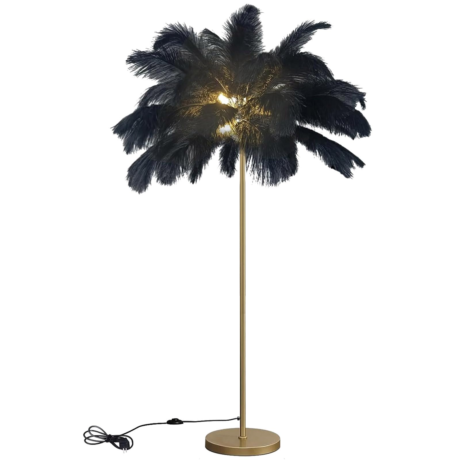 ANram Floor lamp with G4-LED Bulb,Ostrich Feather Lamp with 48 Feathers Lampshade Gold Standing LampSuitable for Living Rooms Girl Bedroom Tall Corner Reading lamp
