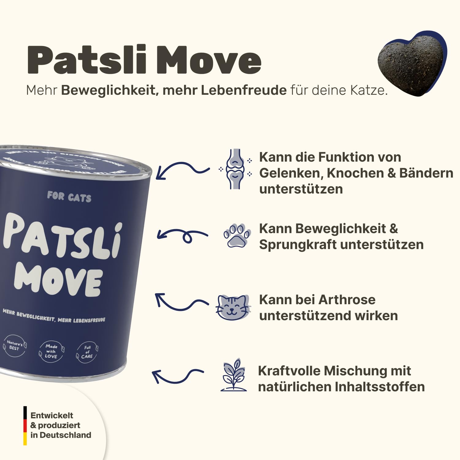 Gelenk-Snacks für Katzen | Stärkt Gelenke mit Grünlippmuschel, MSM, Spirulina, Kollagen | Ergänzungsfuttermittel mit Omega 3 für Katzen | Tierärztlich entwickelt | Leckerli Gelenke Katze | Patsli Move