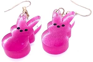 Dangly Bunny Peeps Easter Earrings (Pink)