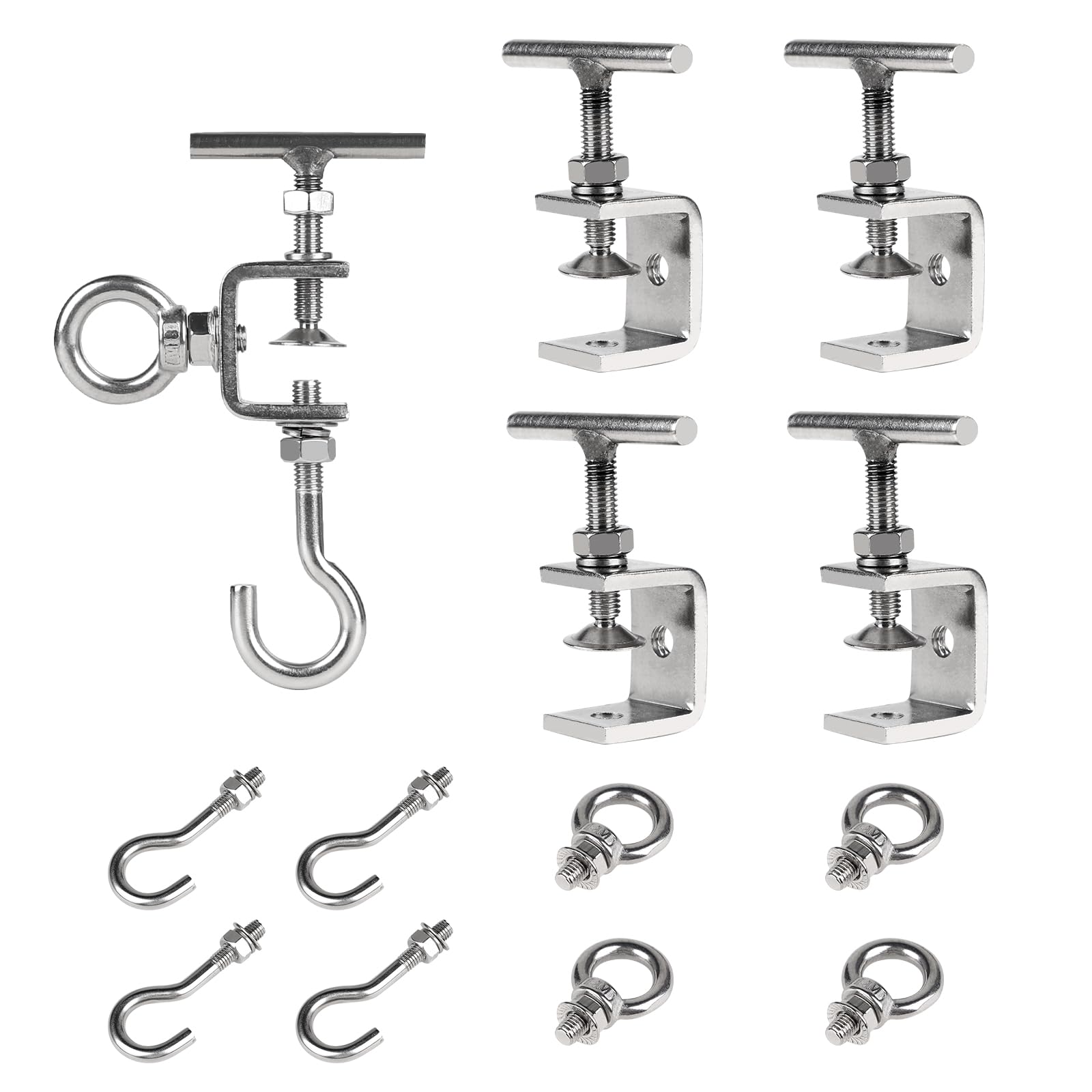 Set of 4 0-25 mm Adjustable C Clamp Stainless Steel C Clamps Screw Clamp Carrier Clamp Fixing Pliers Table Clamp Support Clamp with Stainless Steel Hook & Ring Screws for Woodwork Welding