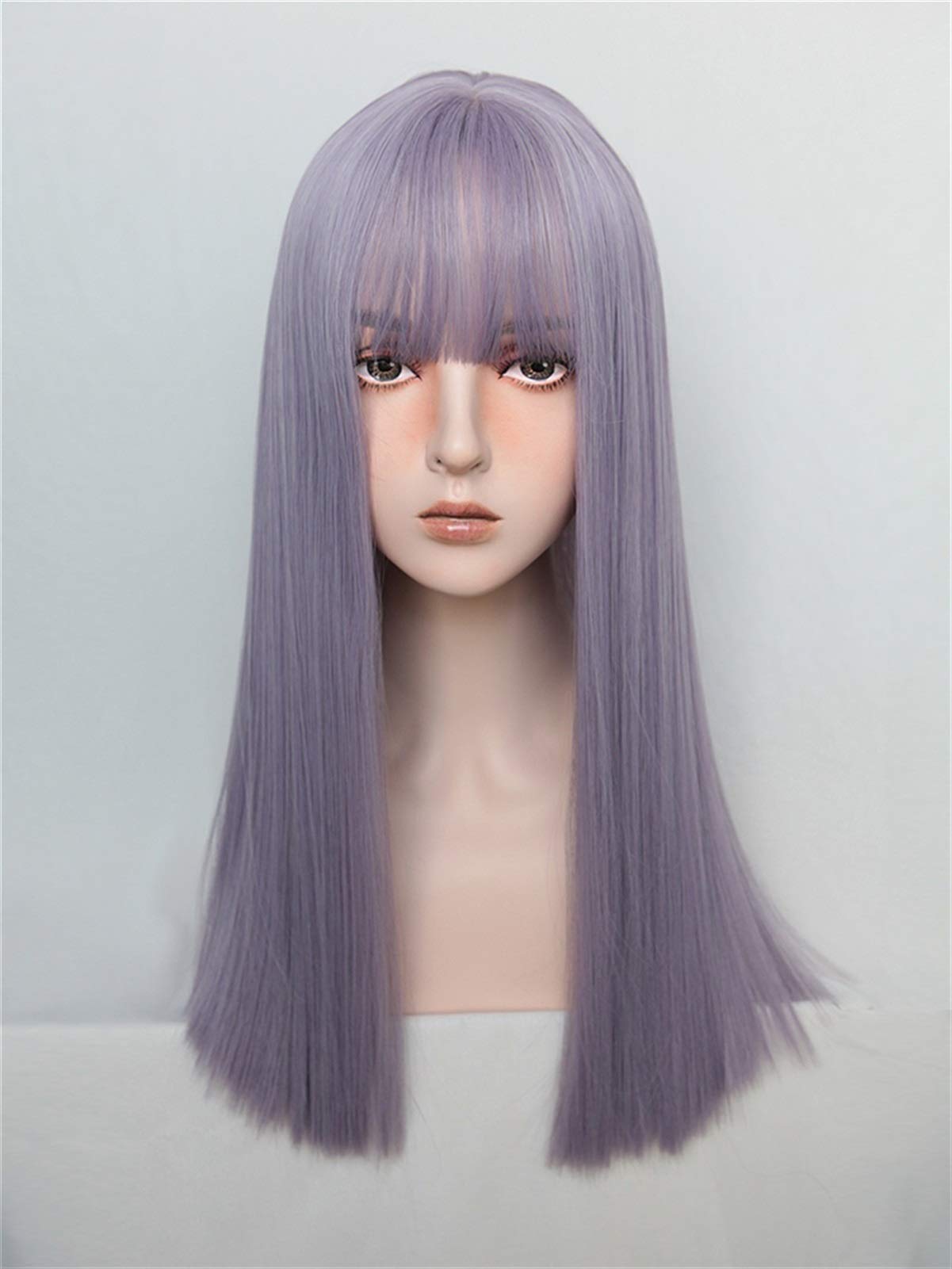 Parrucca da donna Cosplay Verde Viola Grigio Lunga Dritto Sintetico Capelli Banda Bangs Rete di Rosa resistente al calore(1)
