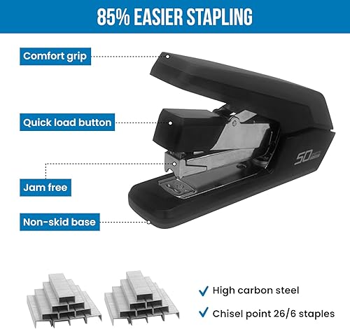 Miniatura 5 de Explish Accesorios de escritorio, suministros de oficina, grapadora de escritorio sin esfuerzo, removedor de grapas, abridor de sobres, una tijeras