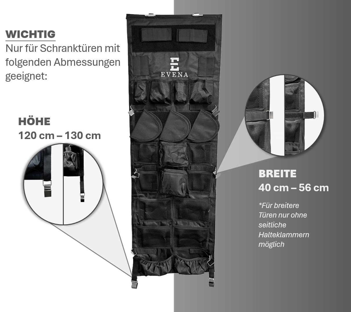 Tür-Organizer Panel für Safe und Schrank - Verstellbar verstellbar 120 x 40 cm - Robuste und anspassbare Aufbewahrung für Outdoor Ausrüstung Zubehör und Tools