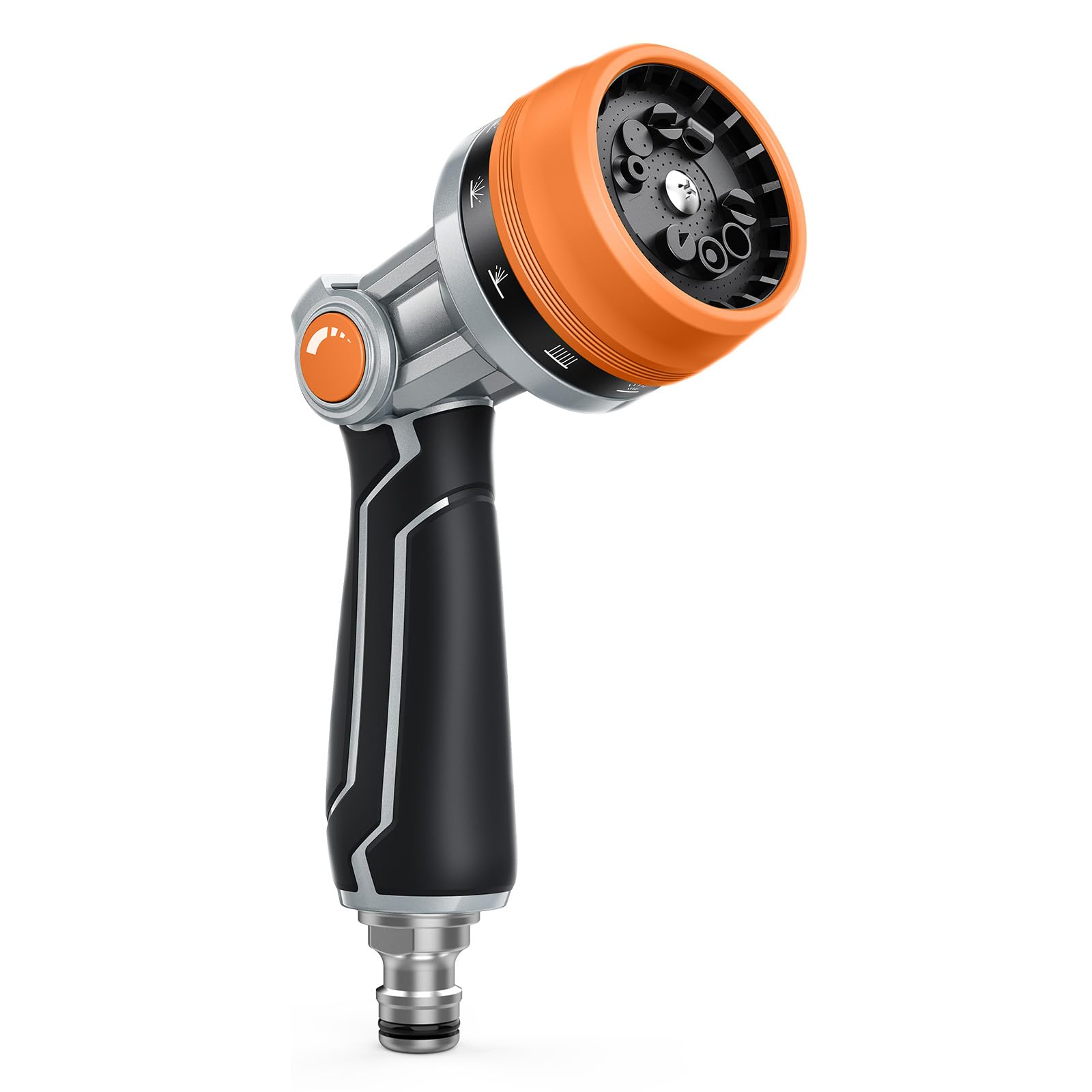 RAINPOINT Hose Pipe Spray Gun, Heavy Duty Metal Garden Hose Spray Gun with 10 Patterns, High Pressure Hose Nozzle with Thumb Flow Control for Watering Plants, Lawns, Cars and Pets Washing, Orange