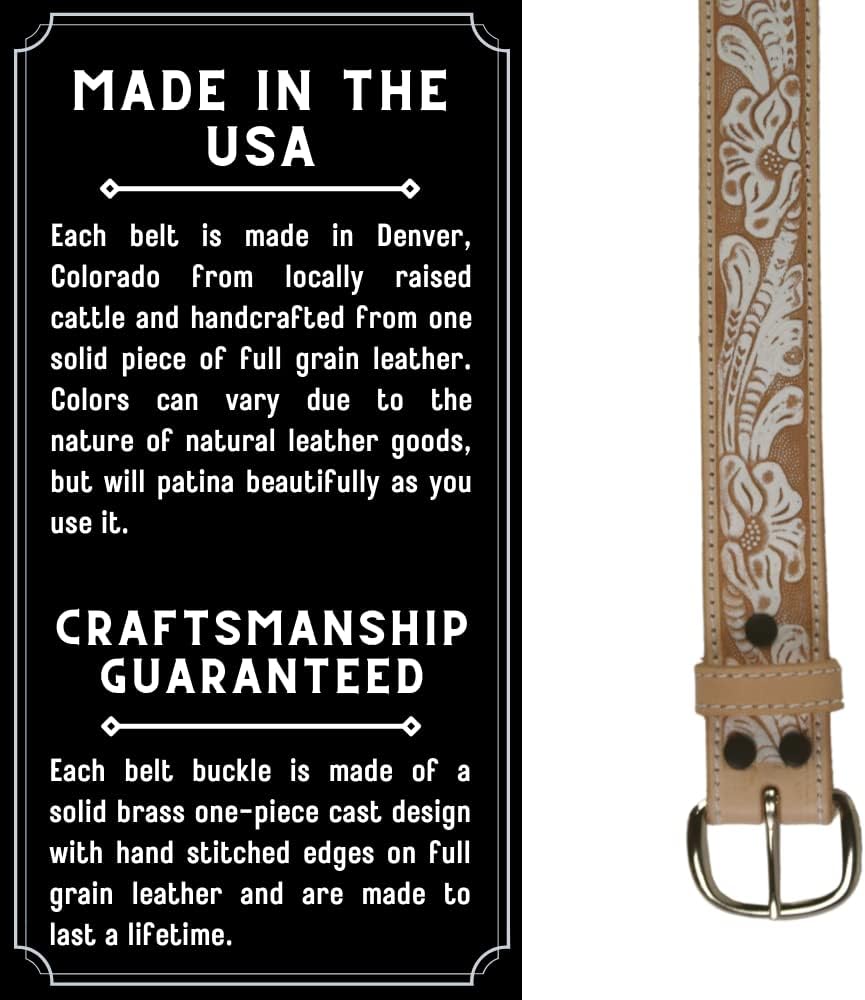 R.G. BULLCO - USA Made - 1-1/2" Full Grain Women's Leather Belt with White Floral Finish and Chrome Buckle - Tan - Size 30 - RGB-4270 - Image 3