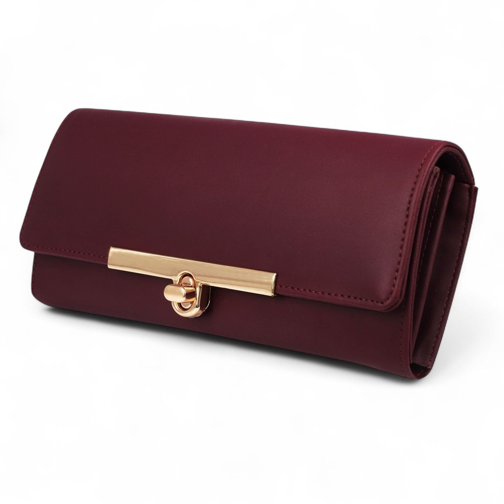 ALSUWomen's Maroon Hand Clutch Wallet Purse Trendy Lock Closure |Phone Holder|4 Cards Pocket (ldu-012mar)