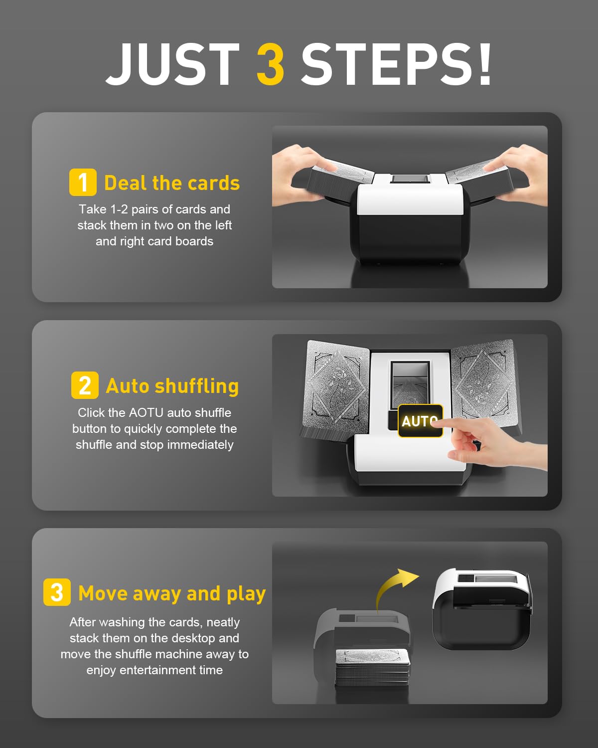 Kit mélangeur automatique de cartes pour 2 jeux avec sac de transport et cartes, deux modes | Mélangeur de cartes électrique rechargeable USB-C ultra silencieux pour Skip-Bo, blackjack et soirées de jeux en famille