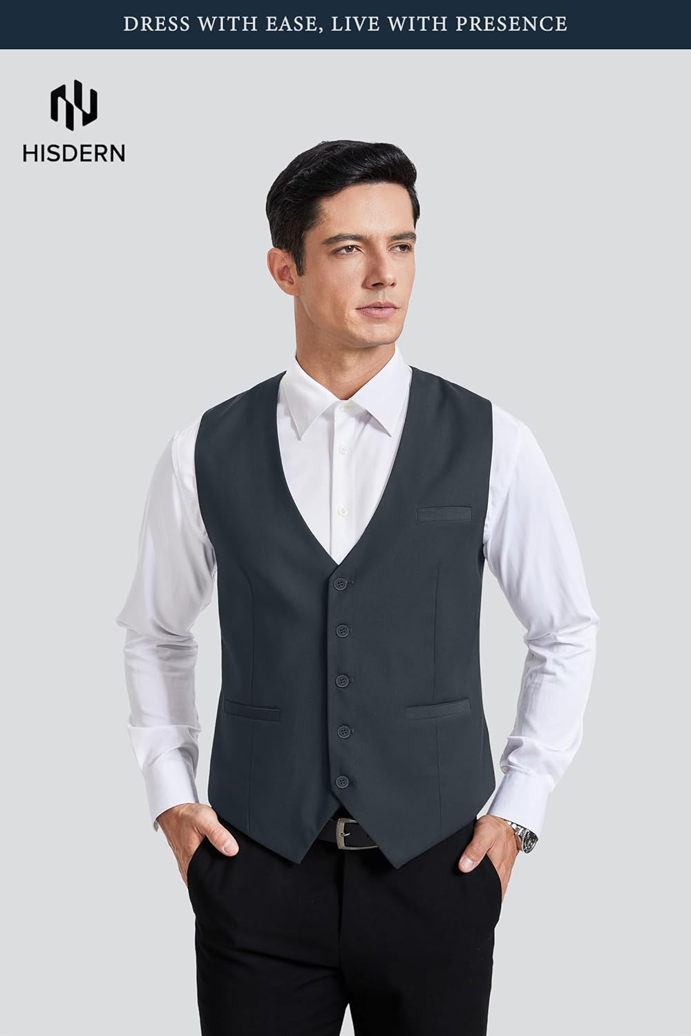 HISDERN Men’s Suit Vest Waistcoat with 3 Pockets Slim Fit for Business Formal Wedding Prom and Casual Tuxedo Wear - Image 4