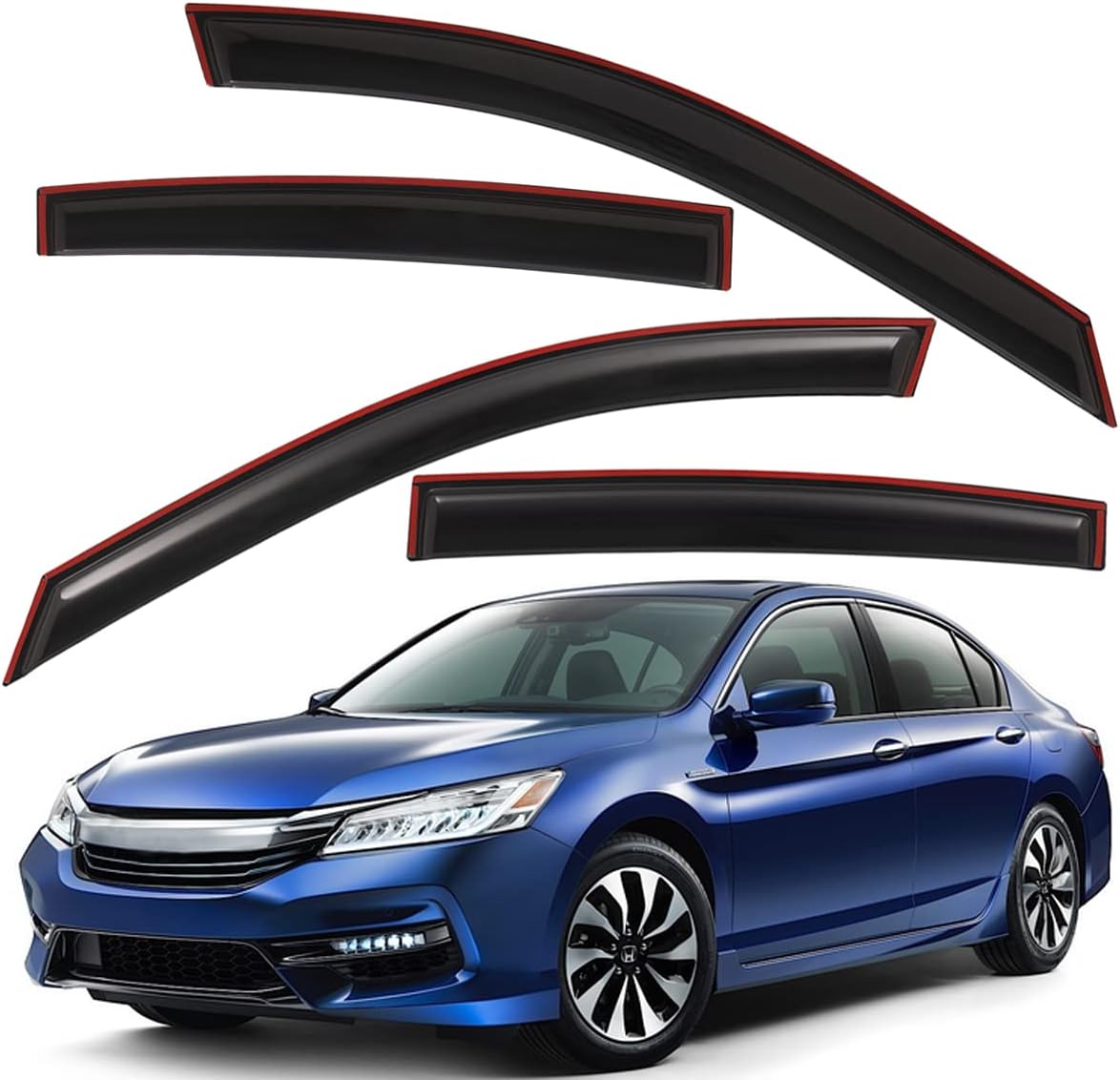 Lightronic WV194535 in-Channel Side Window Visor Deflector Vent Rain Guard, Dark Smoke, 4-Pieces Set, Fits 2013-2017 Honda Accord Sedan