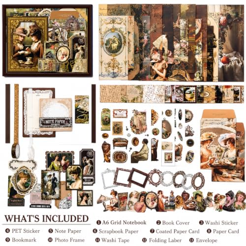Image of RANDEN Tea Time Journaling Kit, 346PCS Vintage Scrapbook & Stationery Set with Aesthetic Stickers, Ephemera Pack and Journal Supplies for Bullet Journals, Planners, Albums & Creative Crafts (TEA TIME)