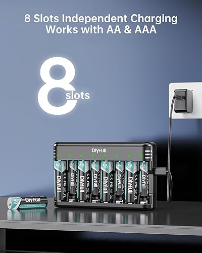 Miniatura 4 de DLYFULL - Baterías recargables AA con cargador, paquete de 8 baterías de 2800 mAh de alta capacidad de baja autodescarga Ni-MH doble A con cargador