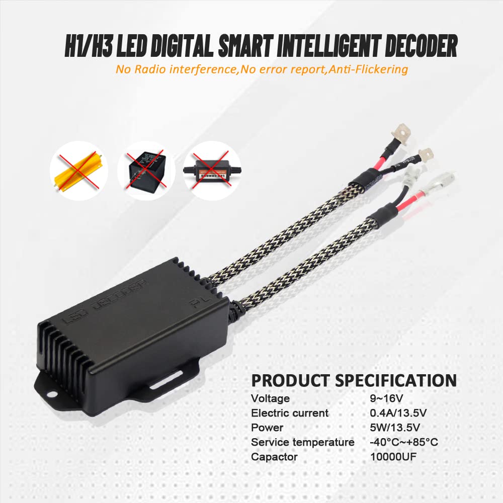 D-Lumina Ampoule H1/H3 LED Décodeur Résistance,Erreur Canbus Avertissement Canceller et Anti Scintillement Adaptateur，D'avertissement Condensateurs Annulateurs (2 Pièces)