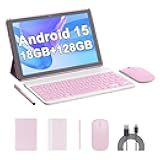 Android 15 Tablet, 10 inch 18GB RAM 128GB ROM, 2.0Ghz Quad-core Processor Tablet, 1280*800 IPS Touch Screen, 2.4G/5G WiFi, 2 in 1 Tablets with Keyboard, Case, Mouse, Stylus, 6000mAh Battery 8MP Camera