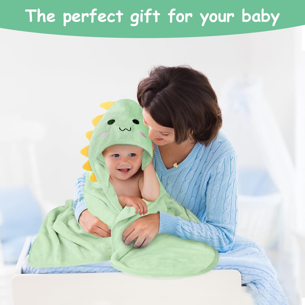 Aolso Accappatoio Neonato, 80x80cm Asciugamani Con Cappuccio Per Bambini, Accappatoio Neonato con Cappuccio Extra Morbido e Super Assorbente per Neonati e Bambini 0-3 Anni-Dinosauro