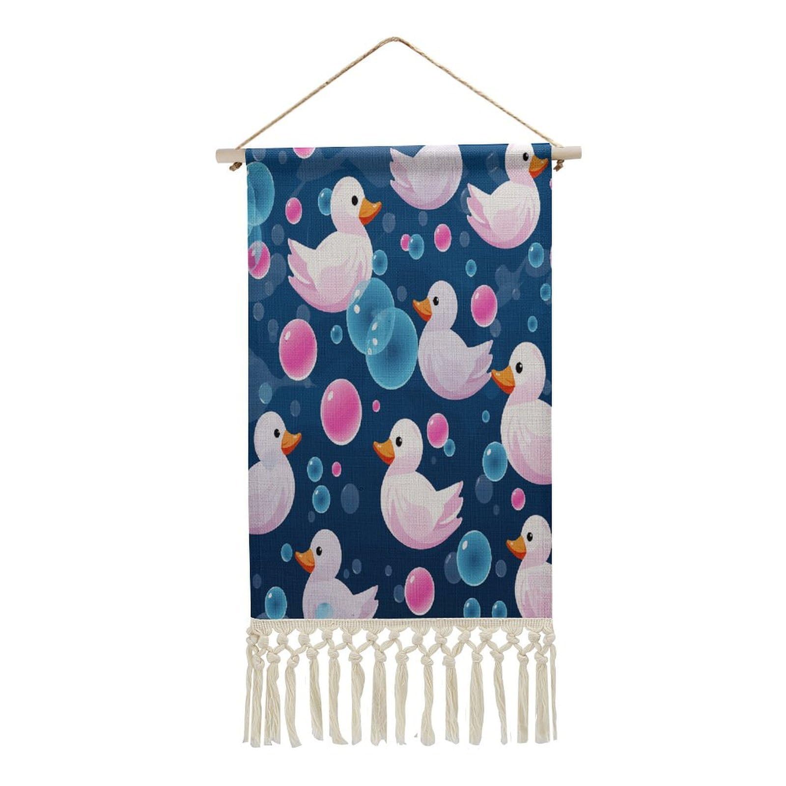 Adfgyerh Style Several Cartoon Ducks Tapestry With Tassels Cotton And Linen Hanging Posters, Wall Art For Travel Gift, Wall Tapestry For Office Home Decor Bedroom Living Room Decor