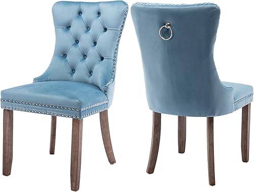 Miniatura 92 de Juego de 6 sillas de comedor marrones, sillas de comedor tapizadas con tela de lino acolchada con capitoné, con respaldo alto, ribete de tachuelas y