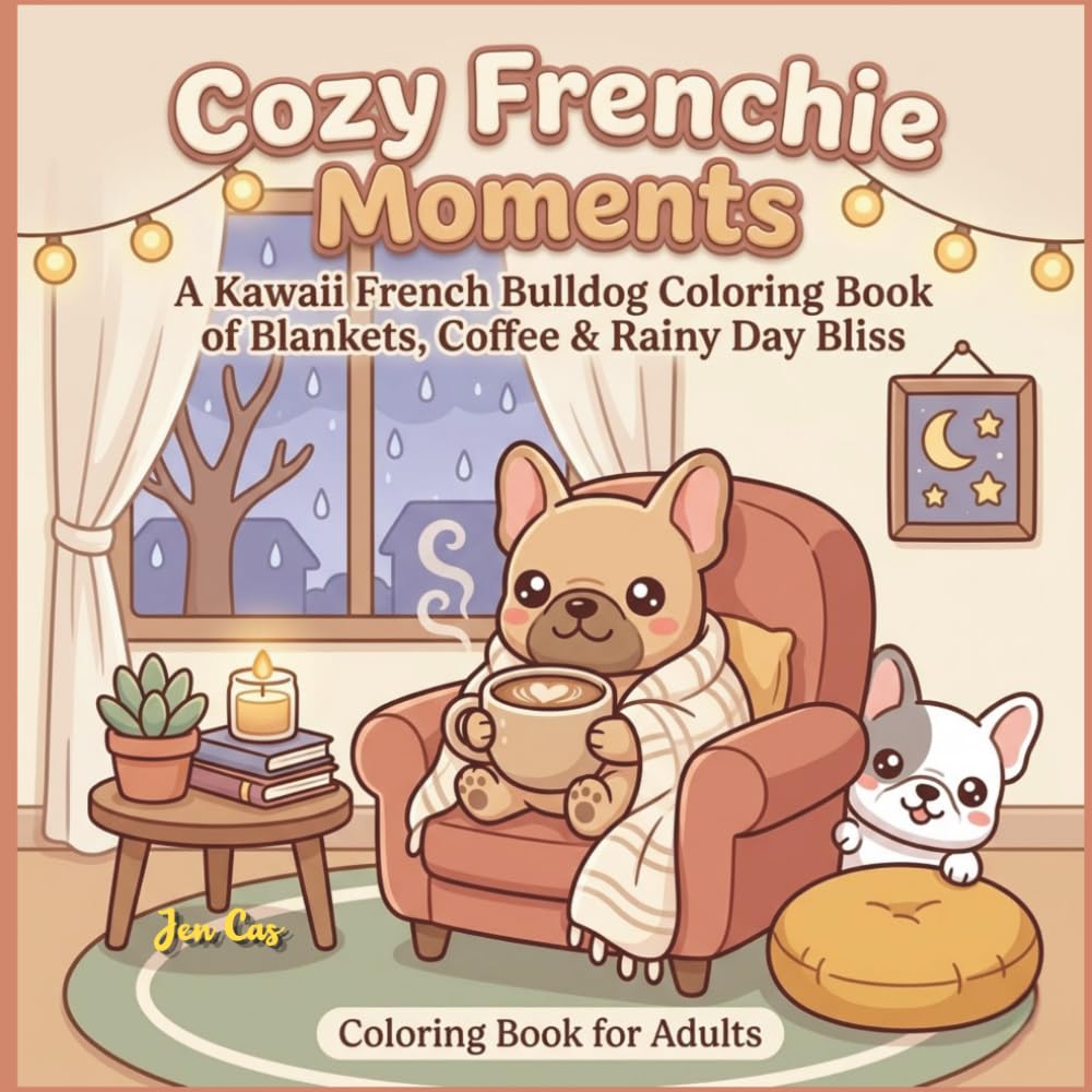 Cozy Frenchie Moments: A Kawaii French Bulldog Coloring Book of Blankets, Coffee & Rainy Day Bliss