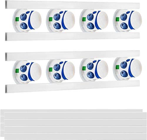 Miniatura 9 de Paquete de 12 organizadores de yogur ajustables para refrigerador con cintas autoadhesivas, soporte de almacenamiento para refrigerador que ahorra